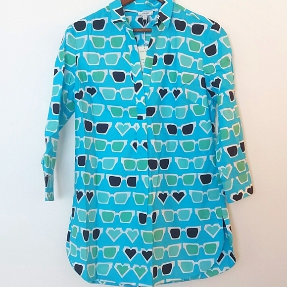 NWT Tyler Boe Novelty Sunglasses Print Popover Tunic Top 100% Cotton Size Small - Picture 1 of 8